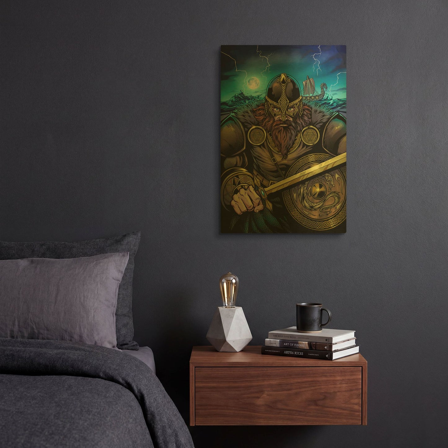 'Viking Sword and Shield Moonlight' By Flyland Designs Gold Metal Wall Art