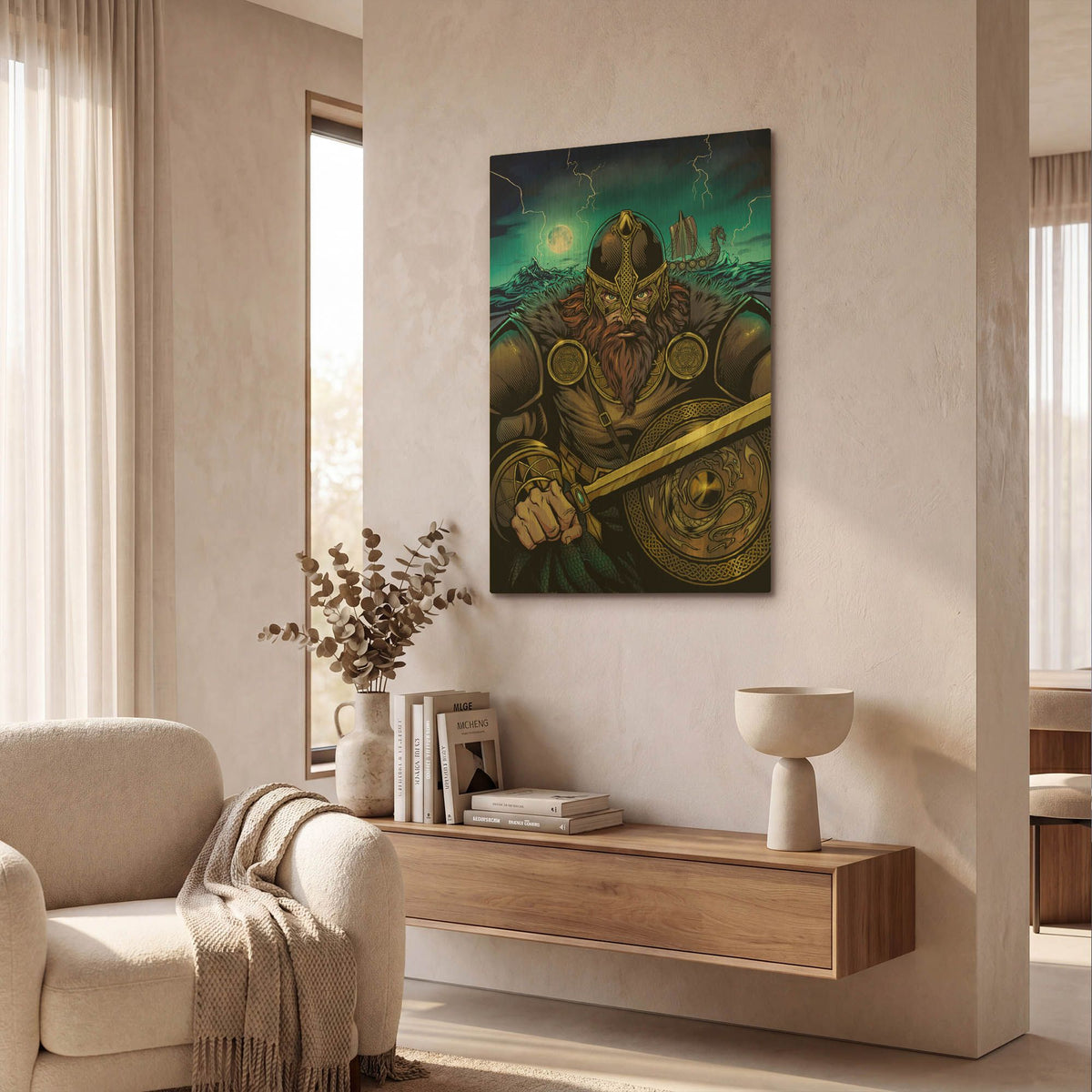 'Viking Sword and Shield Moonlight' By Flyland Designs Gold Metal Wall Art