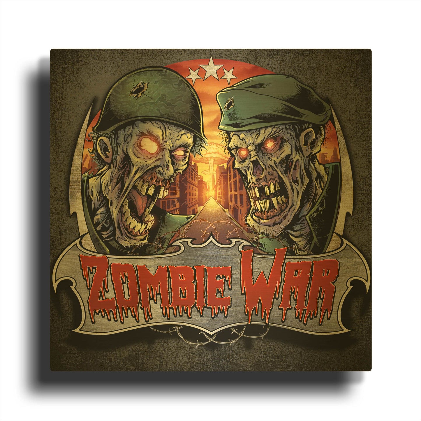 'Zombie War Soldiers' By Flyland Designs Gold Metal Wall Art
