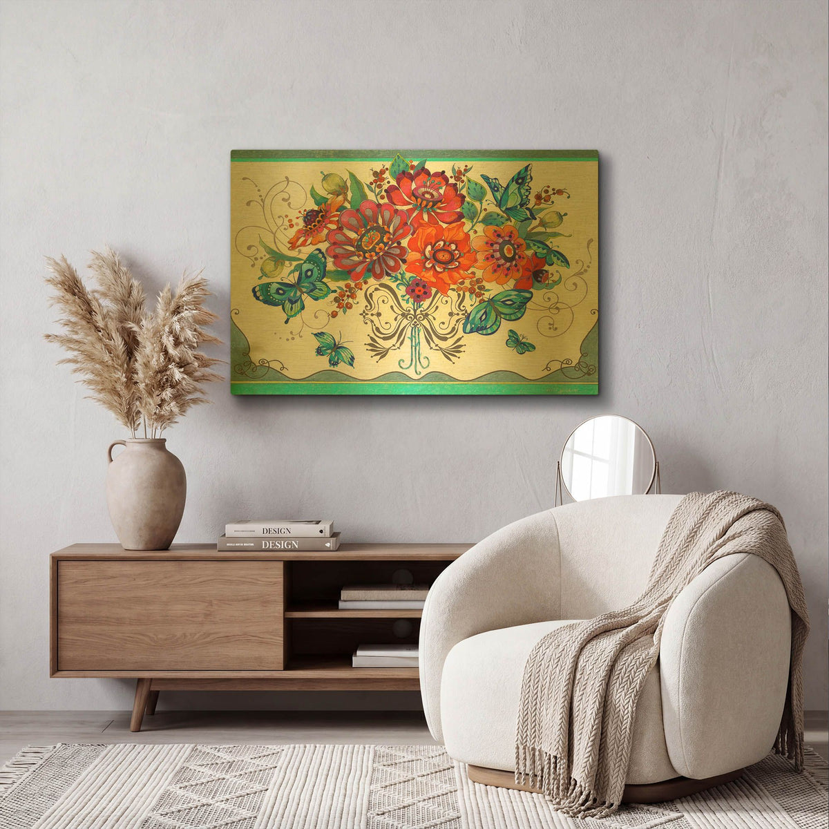 'Frilly Floral' By David Galchutt Gold Metal Wall Art