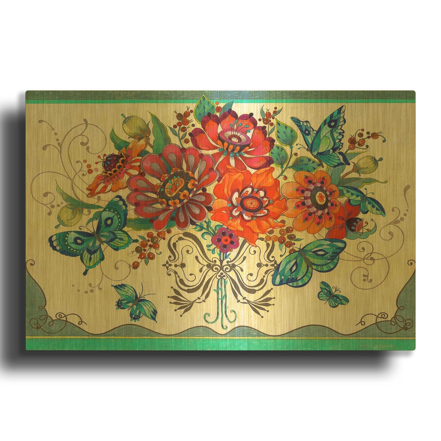 'Frilly Floral' By David Galchutt Gold Metal Wall Art