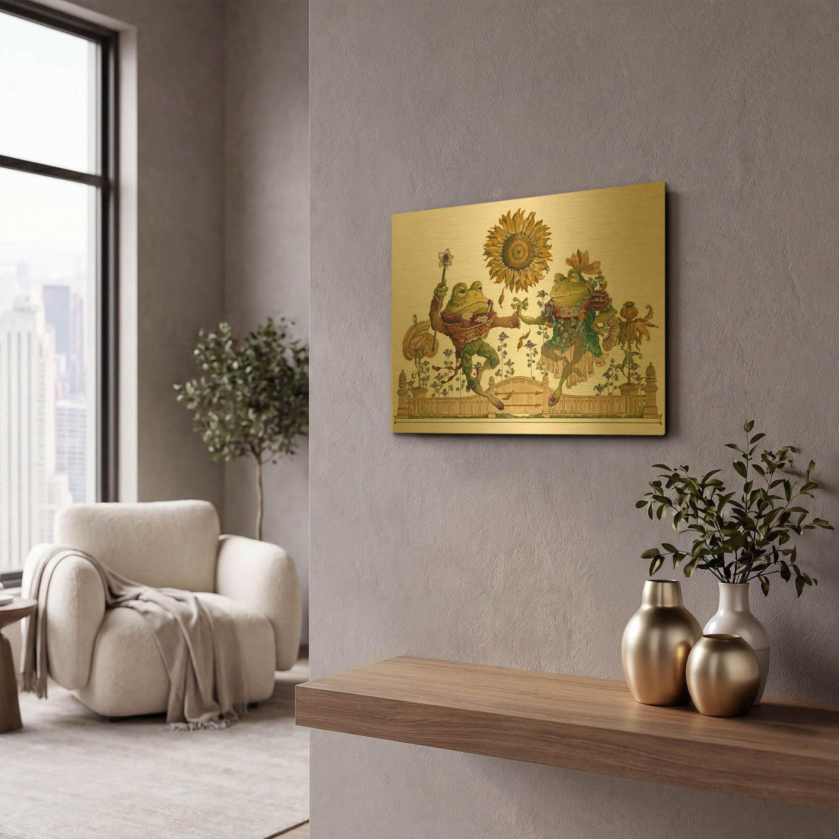 'Frog Gavotte' By David Galchutt Gold Metal Wall Art