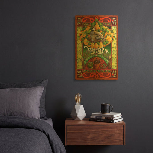 'Partridge in a Pear Tree' By David Galchutt Gold Metal Wall Art