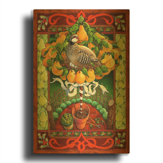 'Partridge in a Pear Tree' By David Galchutt Gold Metal Wall Art