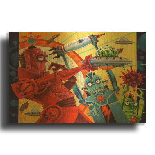 'Robotic Uprising' By David Galchutt Gold Metal Wall Art