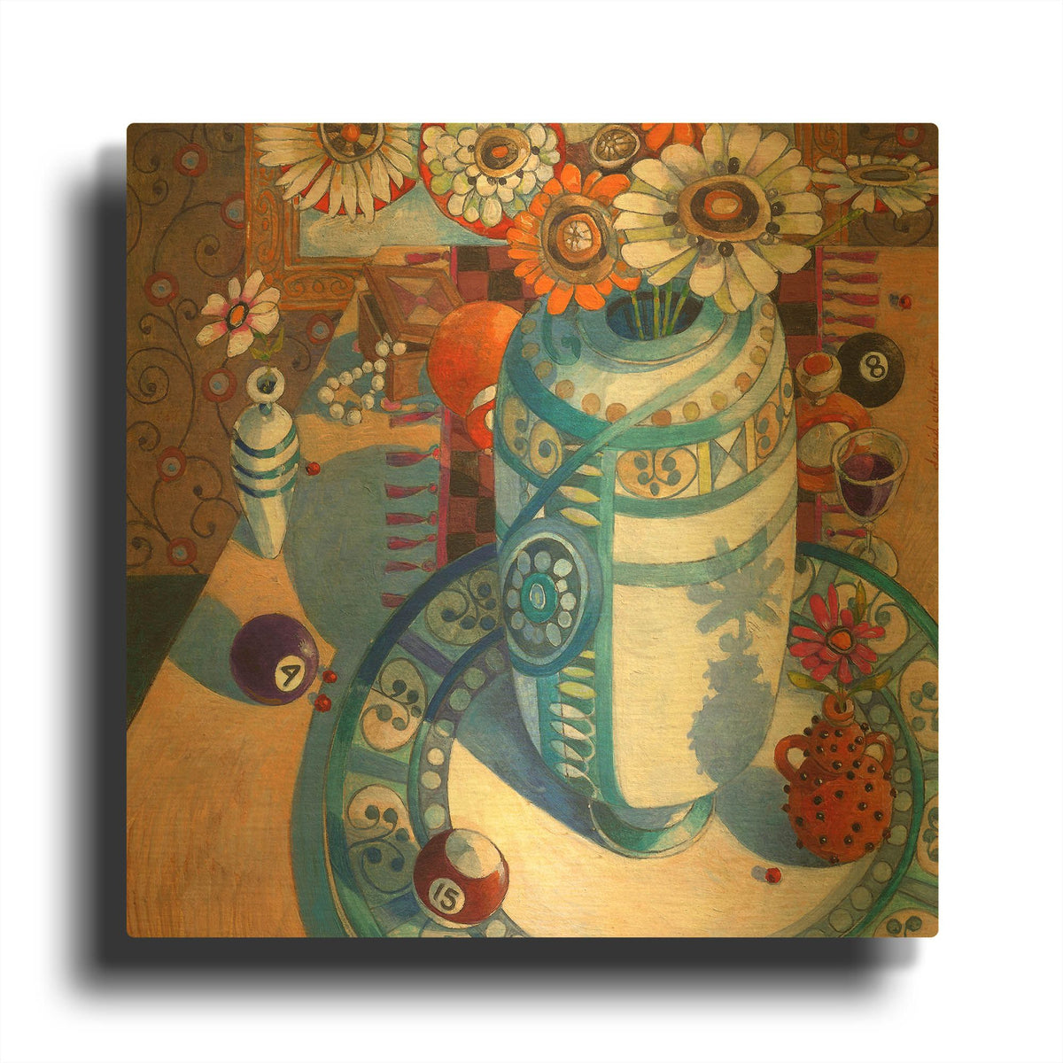 'Still life with Billiard Balls' By David Galchutt Gold Metal Wall Art
