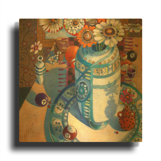 'Still life with Billiard Balls' By David Galchutt Gold Metal Wall Art