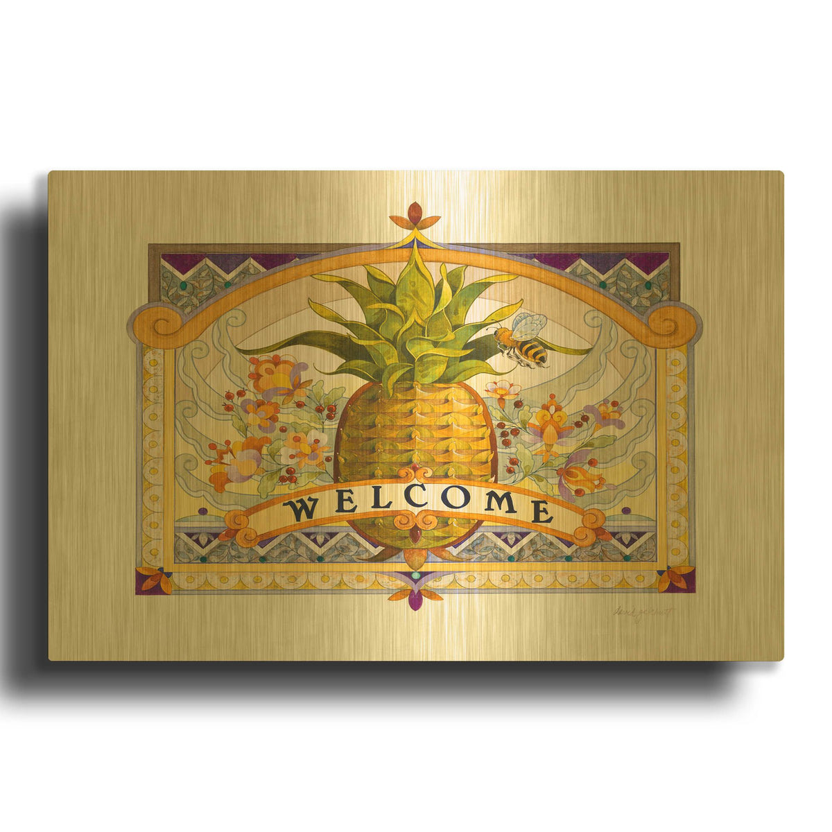 'Welcome Pineapple' By David Galchutt Gold Metal Wall Art