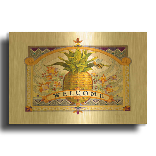 'Welcome Pineapple' By David Galchutt Gold Metal Wall Art