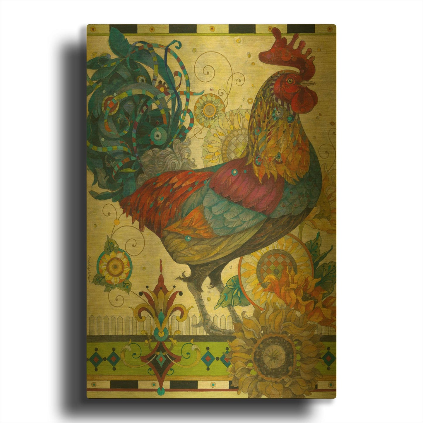 'Rooster' By David Galchutt Gold Metal Wall Art