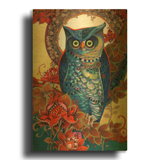 'Hoot' By David Galchutt Gold Metal Wall Art