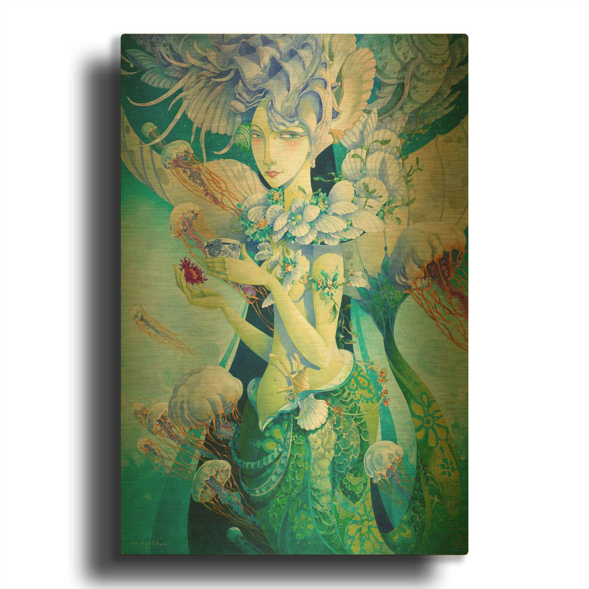 'Aquatic Coffee Break' By David Galchutt Gold Metal Wall Art