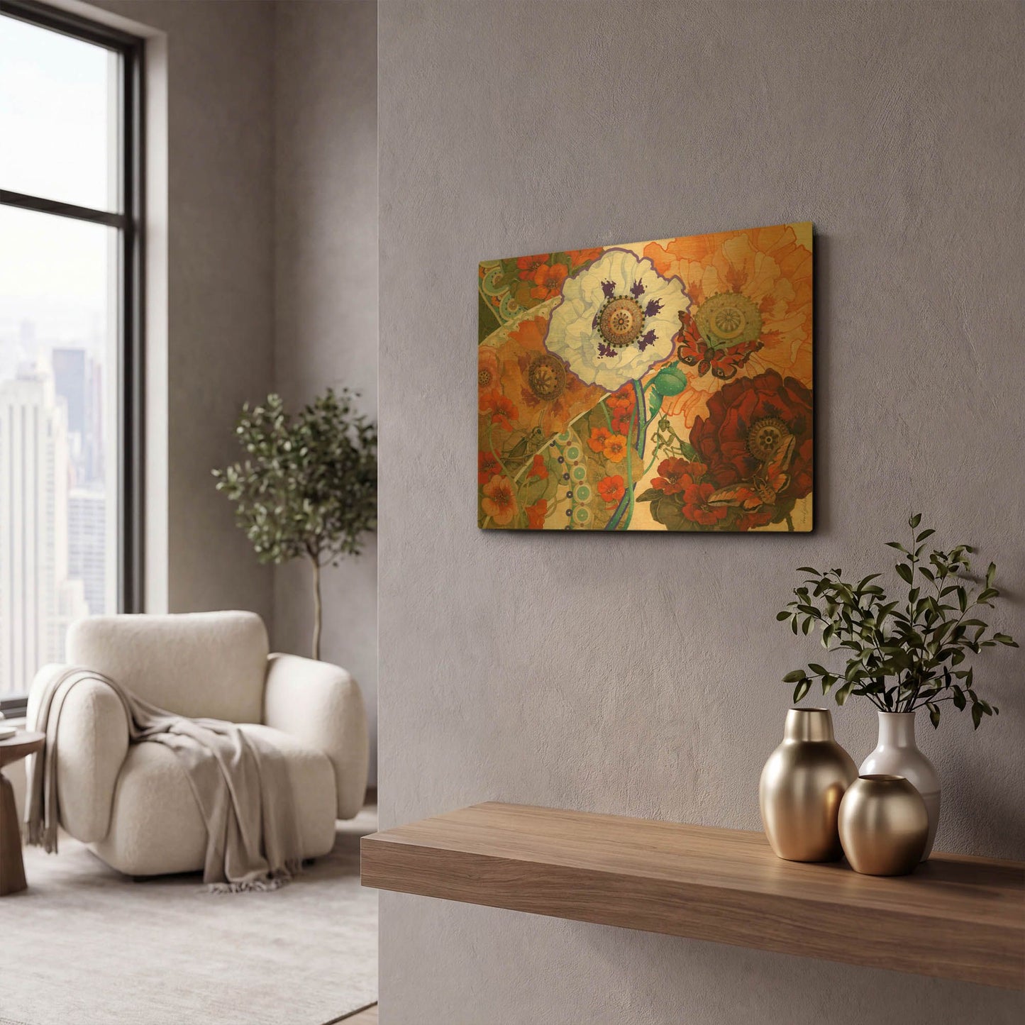 'Floral Tapestry' By David Galchutt Gold Metal Wall Art