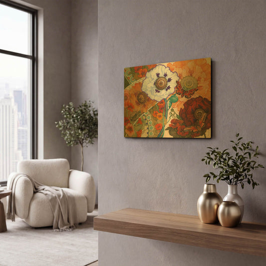 'Floral Tapestry' By David Galchutt Gold Metal Wall Art