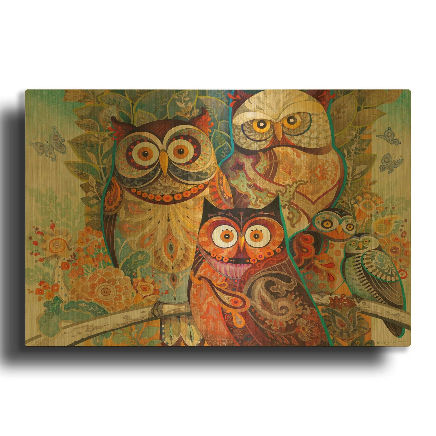 'Owls' By David Galchutt Gold Metal Wall Art
