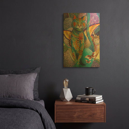 'Feline Fiesta' By David Galchutt Gold Metal Wall Art