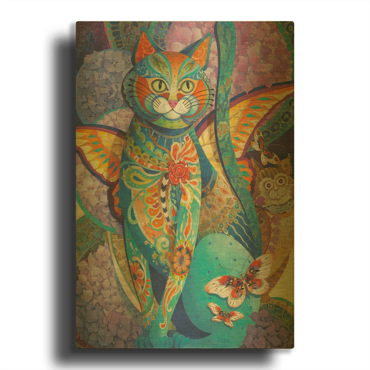 'Feline Fiesta' By David Galchutt Gold Metal Wall Art