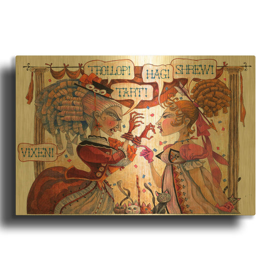 'The Cat Fight' By David Galchutt Gold Metal Wall Art