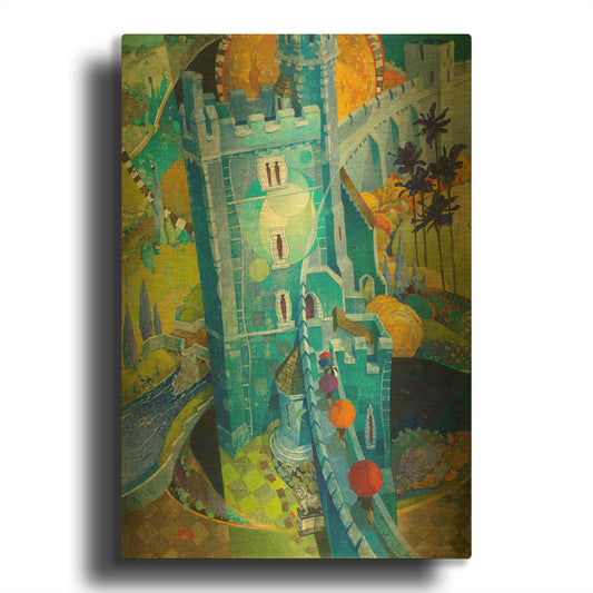 'The Blue Castle' By David Galchutt Gold Metal Wall Art
