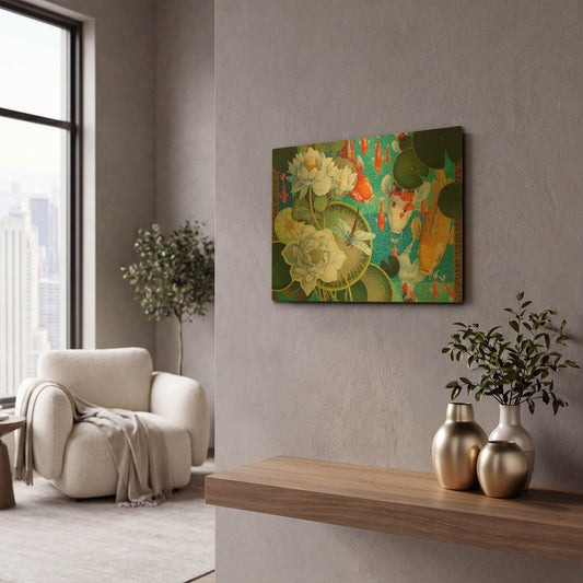 'Koi Pond' By David Galchutt Gold Metal Wall Art