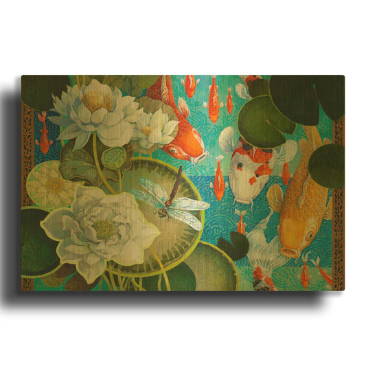 'Koi Pond' By David Galchutt Gold Metal Wall Art