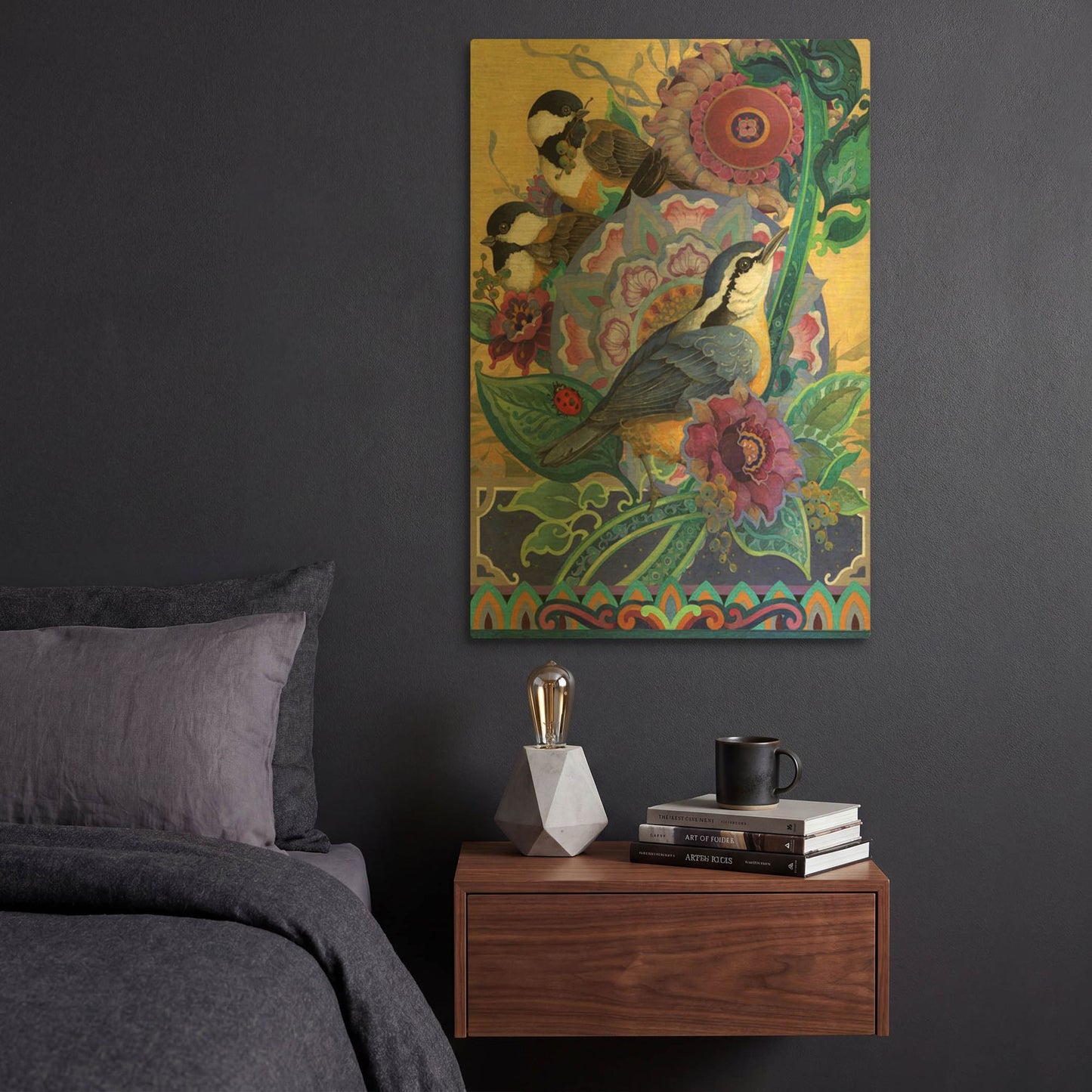 'Garden Bird Trio' By David Galchutt Gold Metal Wall Art
