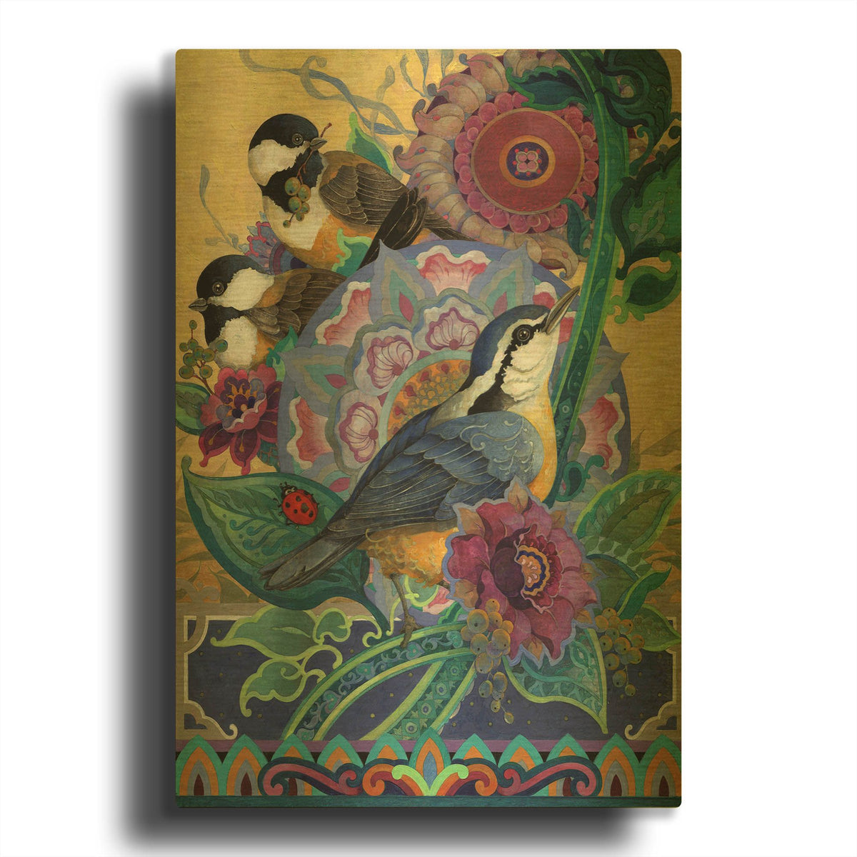 'Garden Bird Trio' By David Galchutt Gold Metal Wall Art