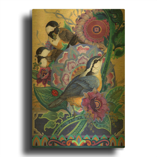 'Garden Bird Trio' By David Galchutt Gold Metal Wall Art