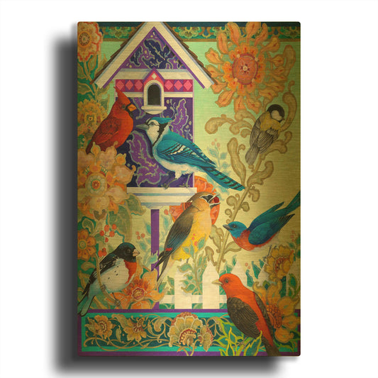 'The Backyard Gathering' By David Galchutt Gold Metal Wall Art