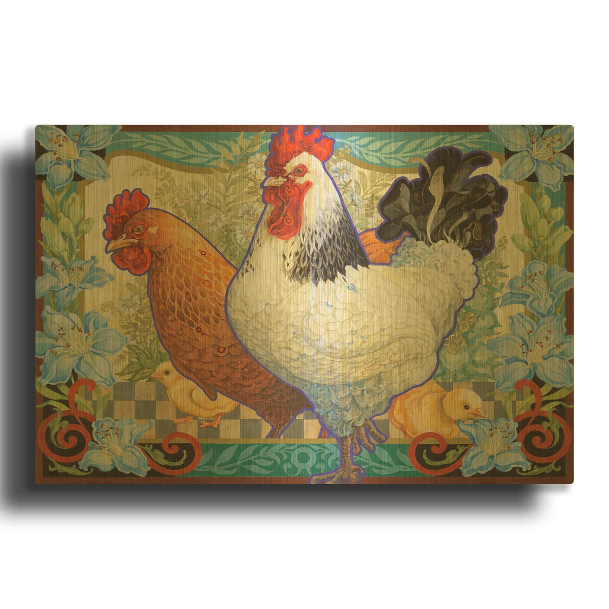 'The Barnyard Brood' By David Galchutt Gold Metal Wall Art