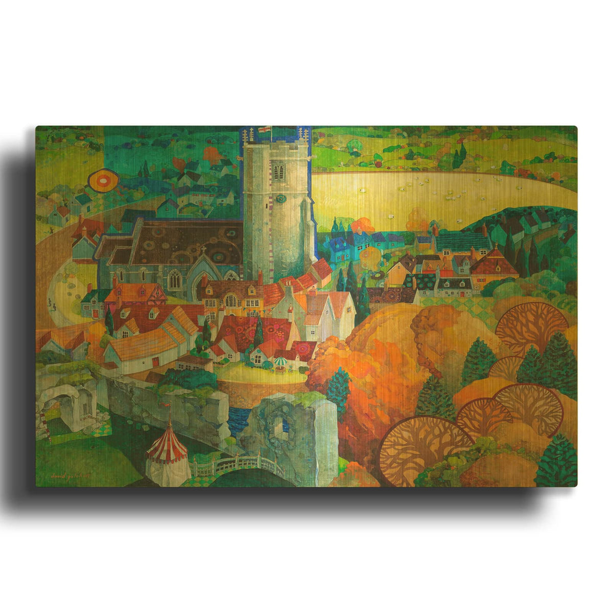 'A View from Corfe Castle Dorset' By David Galchutt Gold Metal Wall Art
