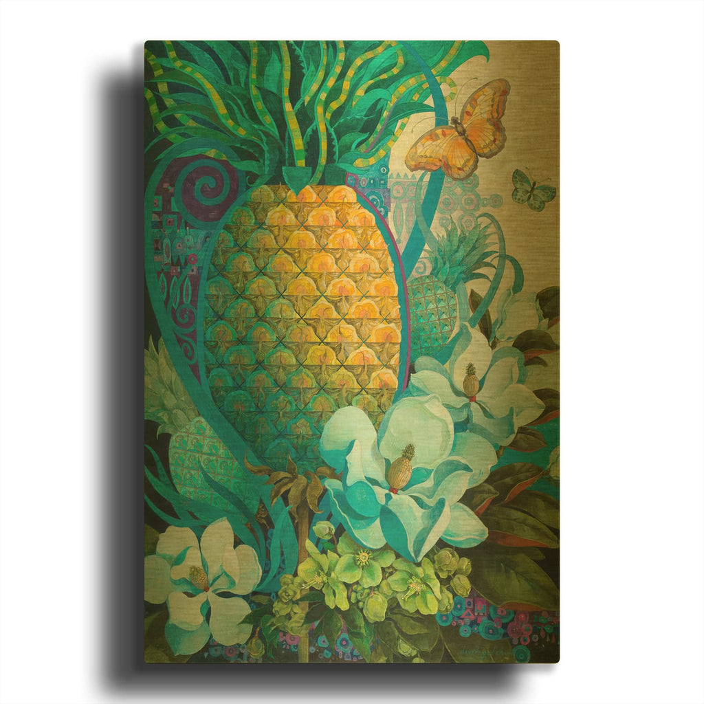 'Pineapple Floral' By David Galchutt Gold Metal Wall Art