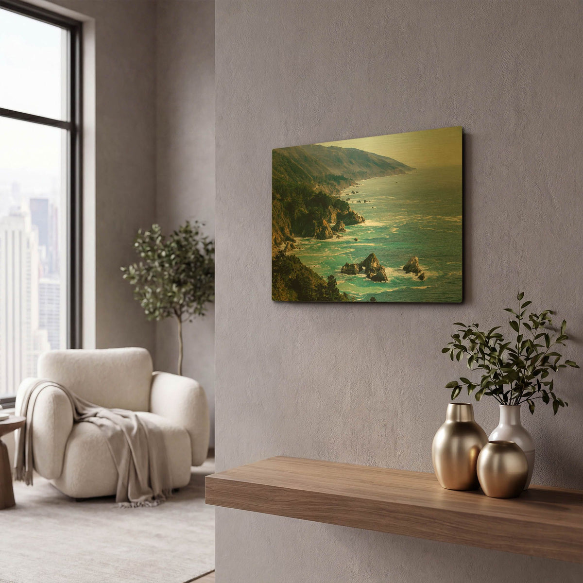 'Cali - Big Sur' By AKG Gold Metal Wall Art