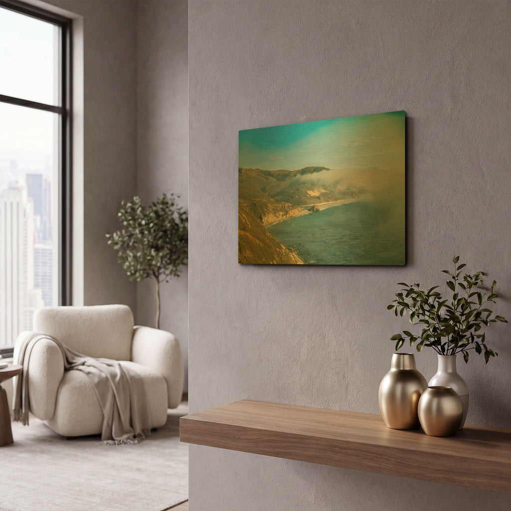 'Cali - HWY 1 Marine Fog' By AKG Gold Metal Wall Art