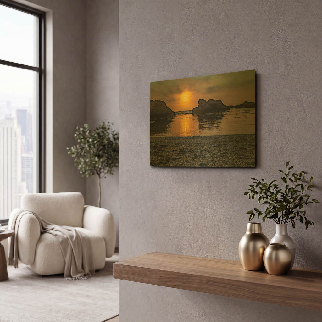 'Cali - Ocean Sunset' By AKG Gold Metal Wall Art