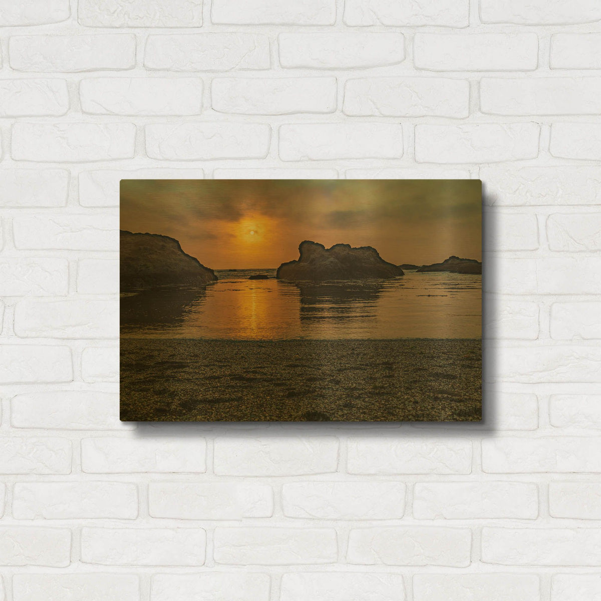 'Cali - Ocean Sunset' By AKG Gold Metal Wall Art