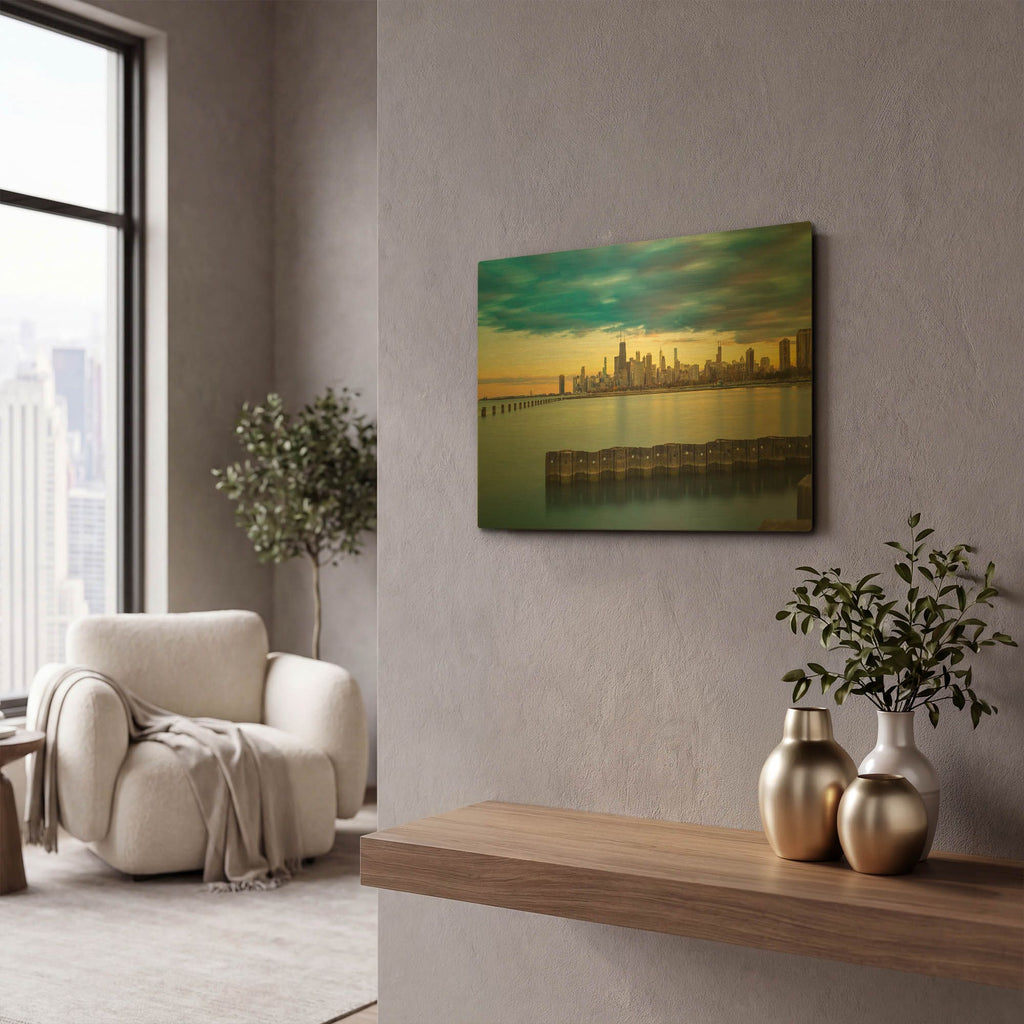 'Chicago - Golden Hour' By AKG Gold Metal Wall Art