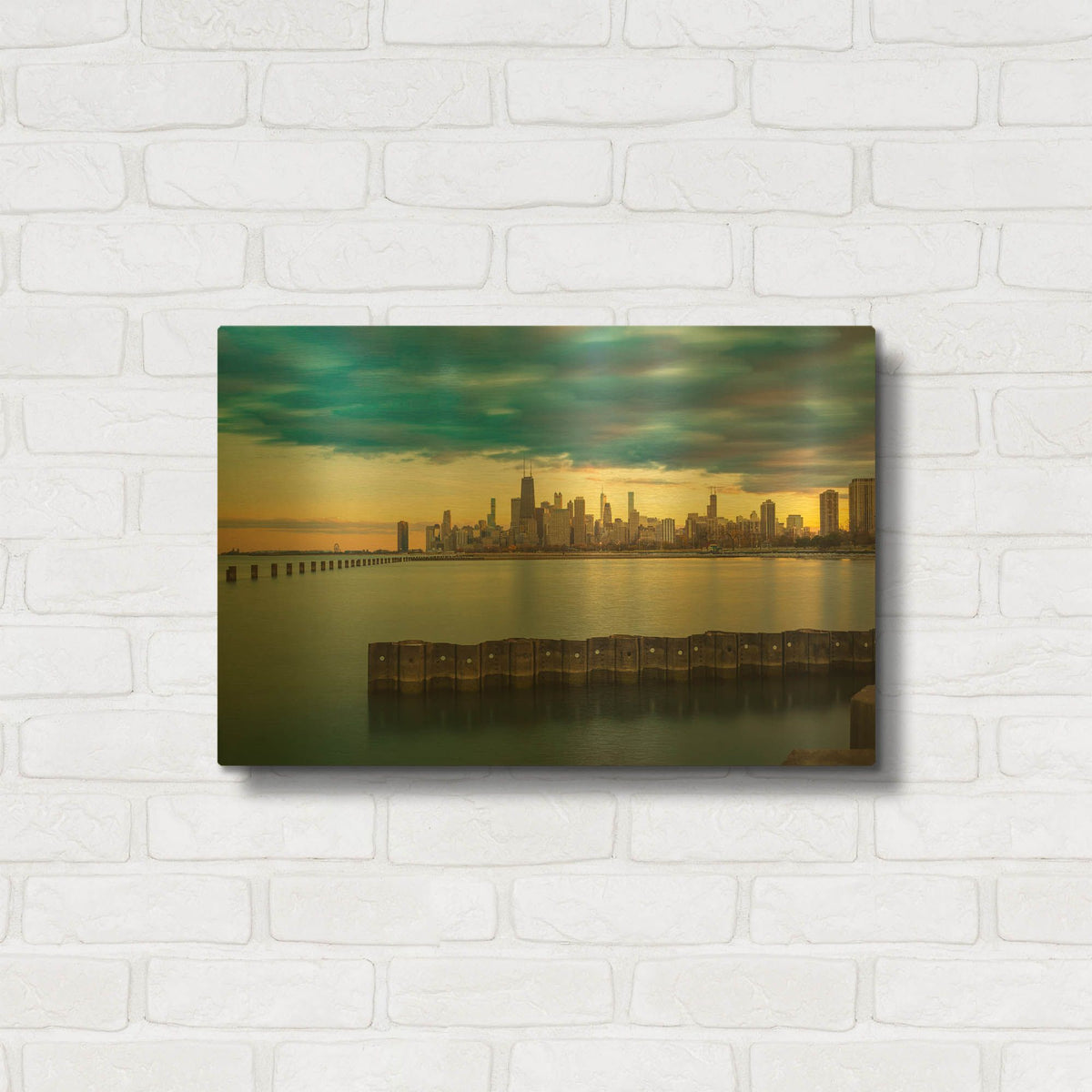 'Chicago - Golden Hour' By AKG Gold Metal Wall Art