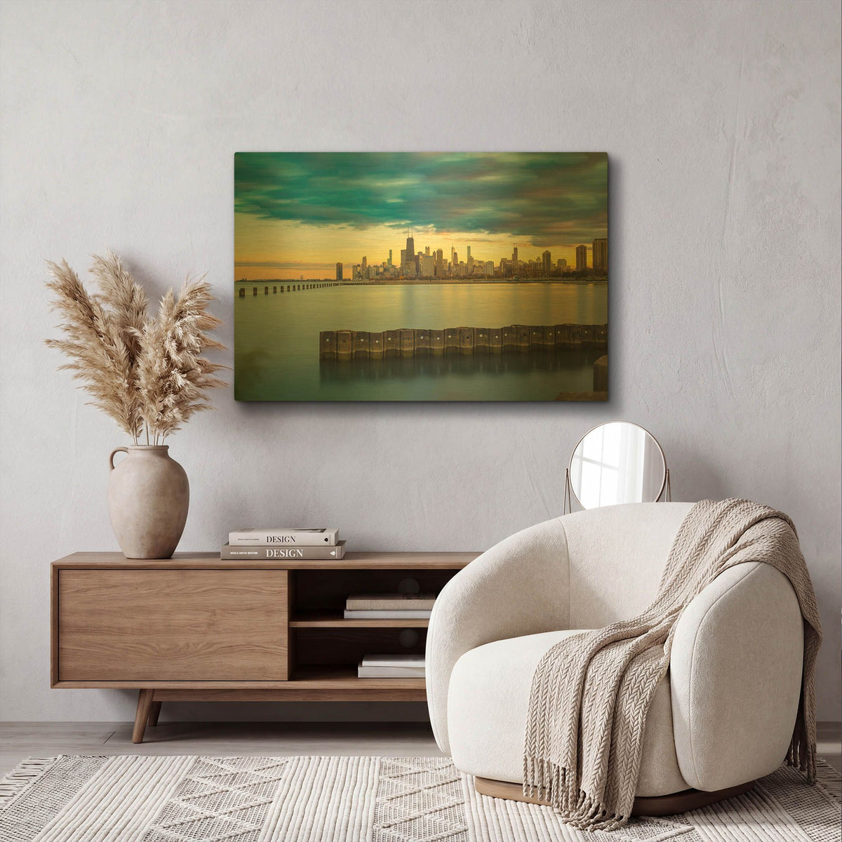 'Chicago - Golden Hour' By AKG Gold Metal Wall Art