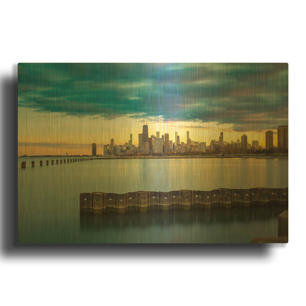 'Chicago - Golden Hour' By AKG Gold Metal Wall Art