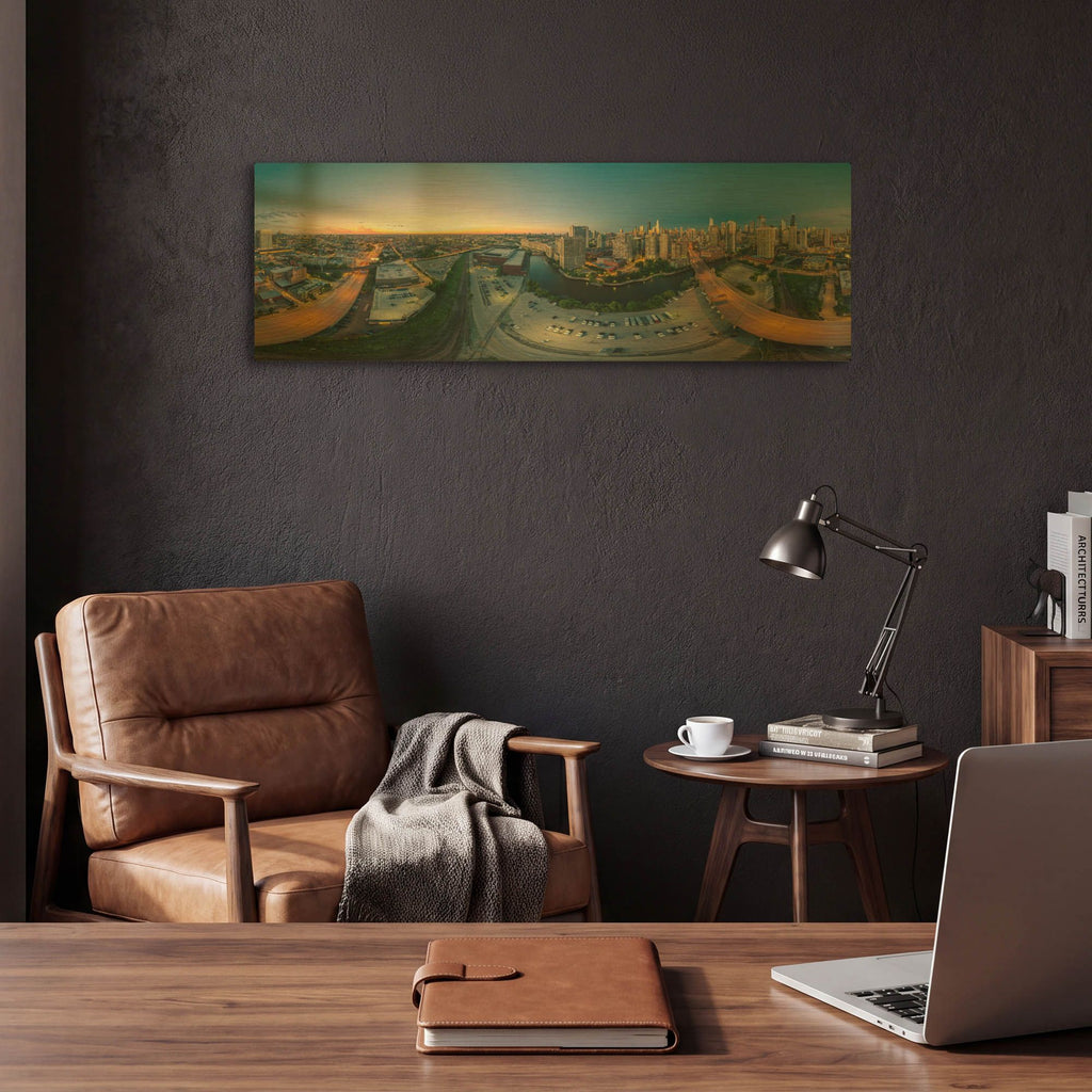 'Chicago Pano 21' By AKG Gold Metal Wall Art