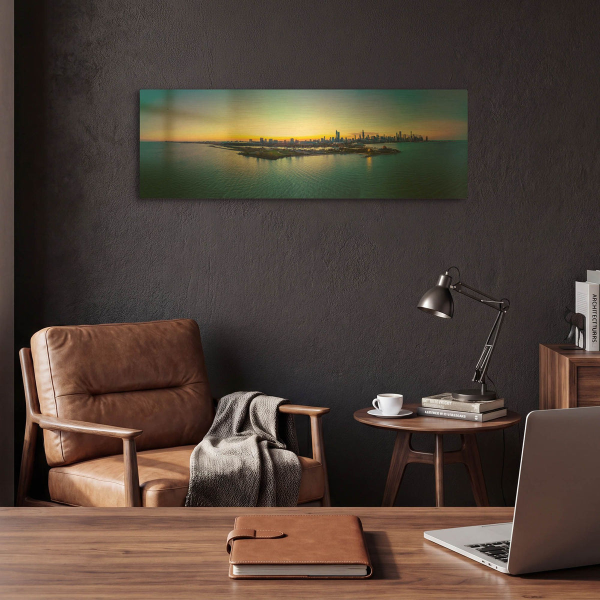'Chicago - Planetarium Sunset' By AKG Gold Metal Wall Art