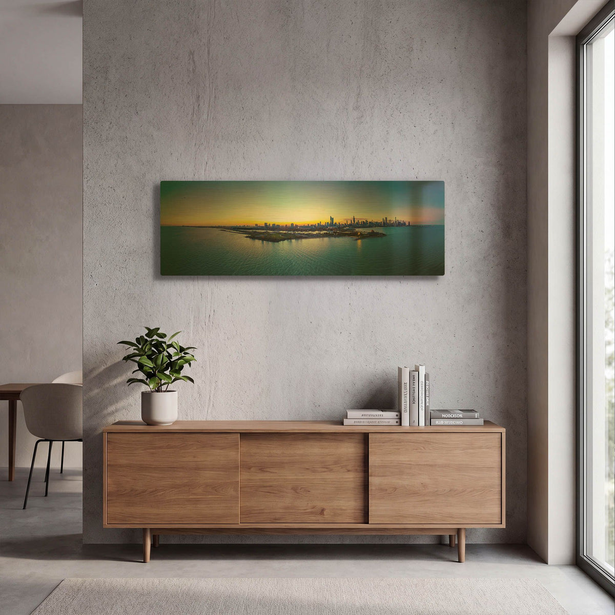 'Chicago - Planetarium Sunset' By AKG Gold Metal Wall Art
