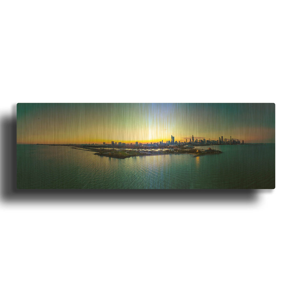 'Chicago - Planetarium Sunset' By AKG Gold Metal Wall Art