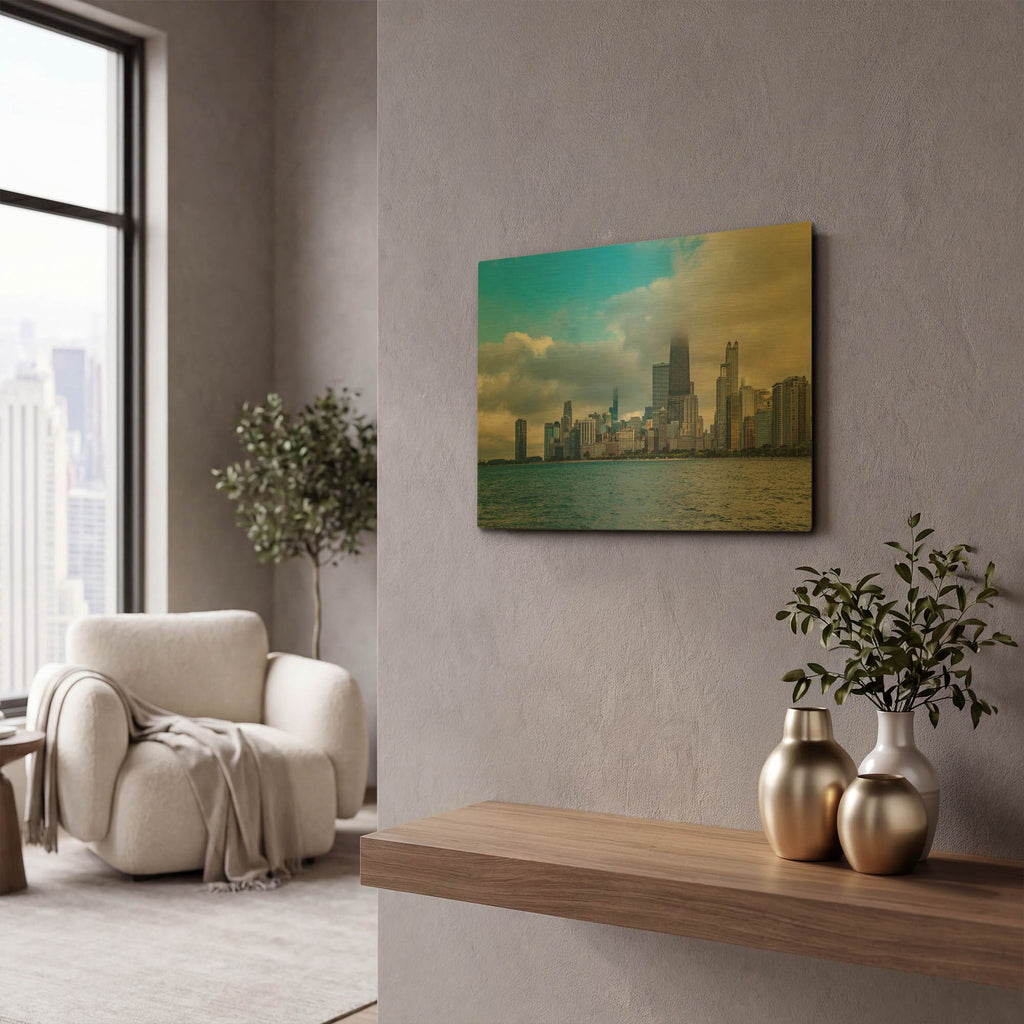 'Chicago Clouds' By AKG Gold Metal Wall Art