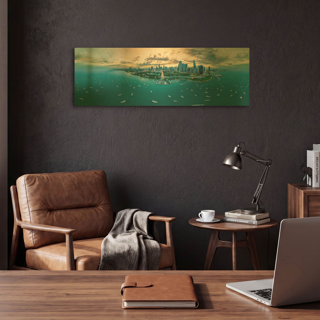 'Chicago - Fall Dusk' By AKG Gold Metal Wall Art