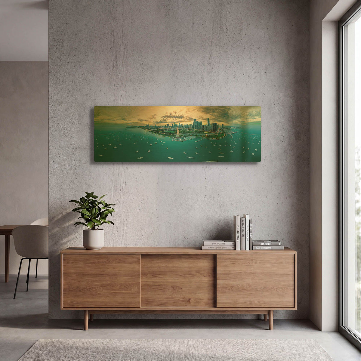 'Chicago - Fall Dusk' By AKG Gold Metal Wall Art