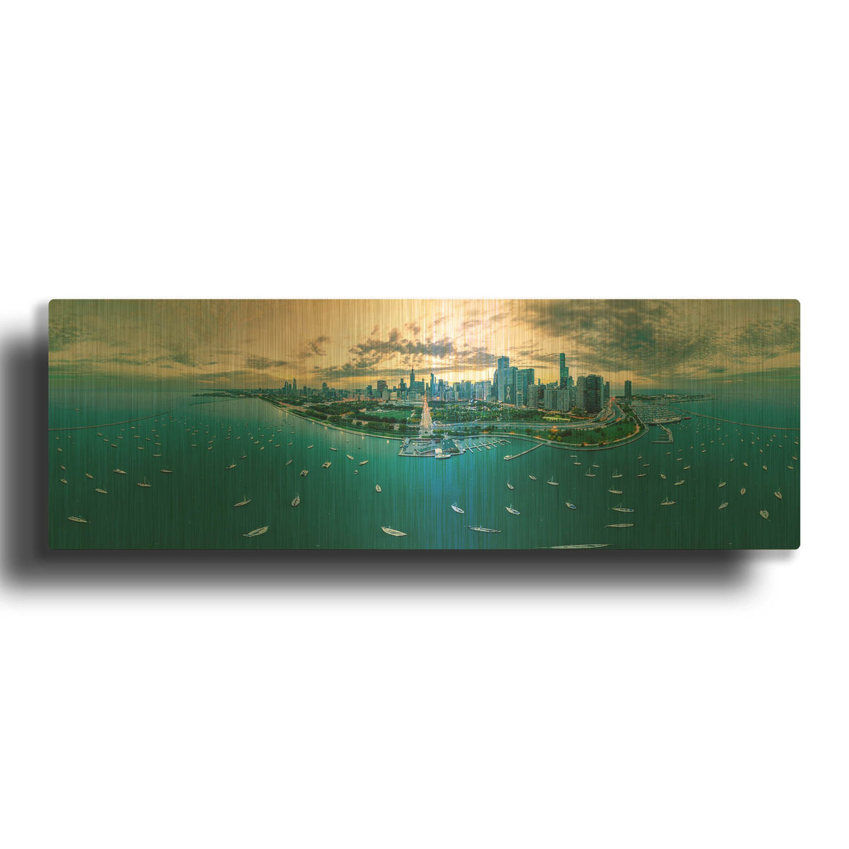 'Chicago - Fall Dusk' By AKG Gold Metal Wall Art