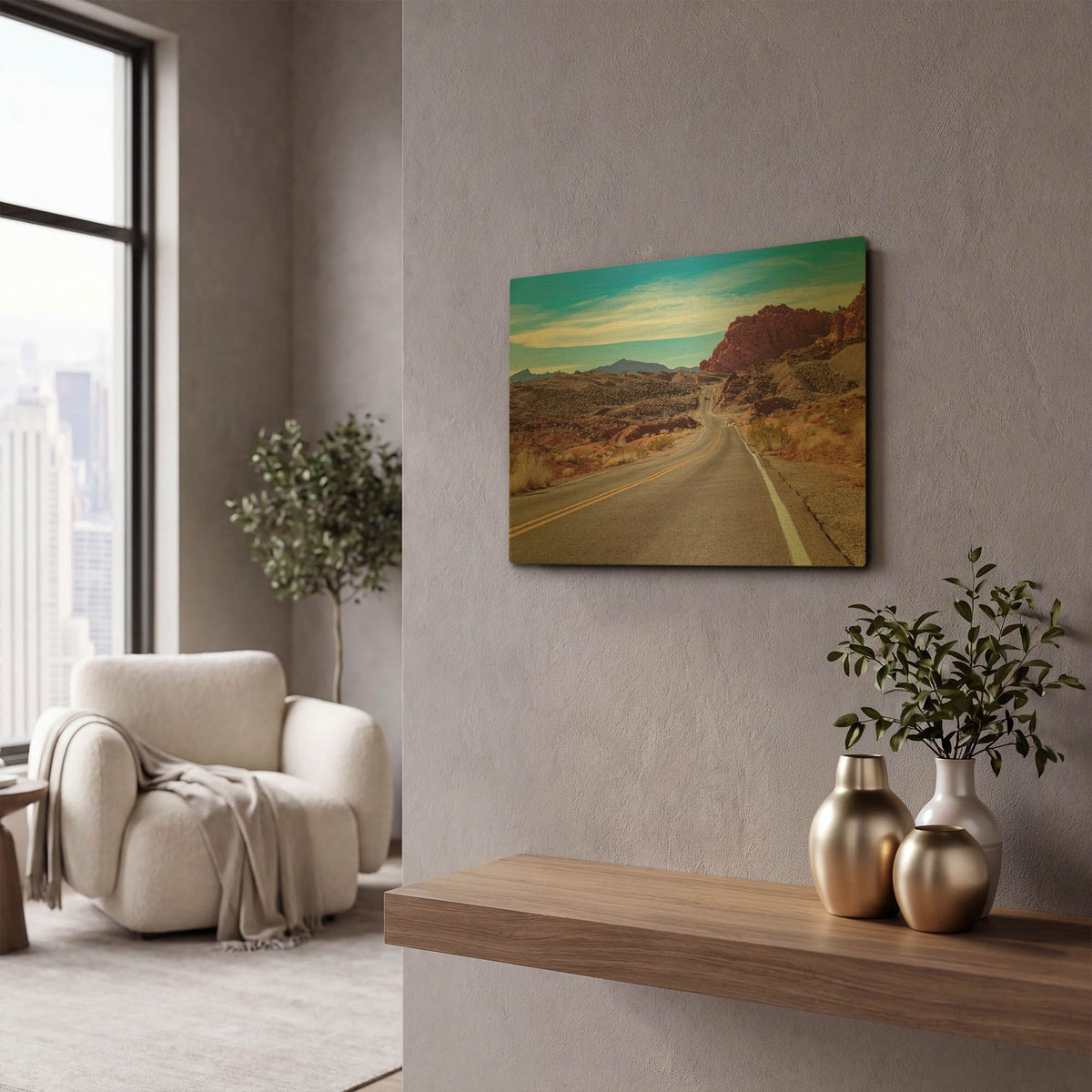 'Desert Road' By AKG Gold Metal Wall Art
