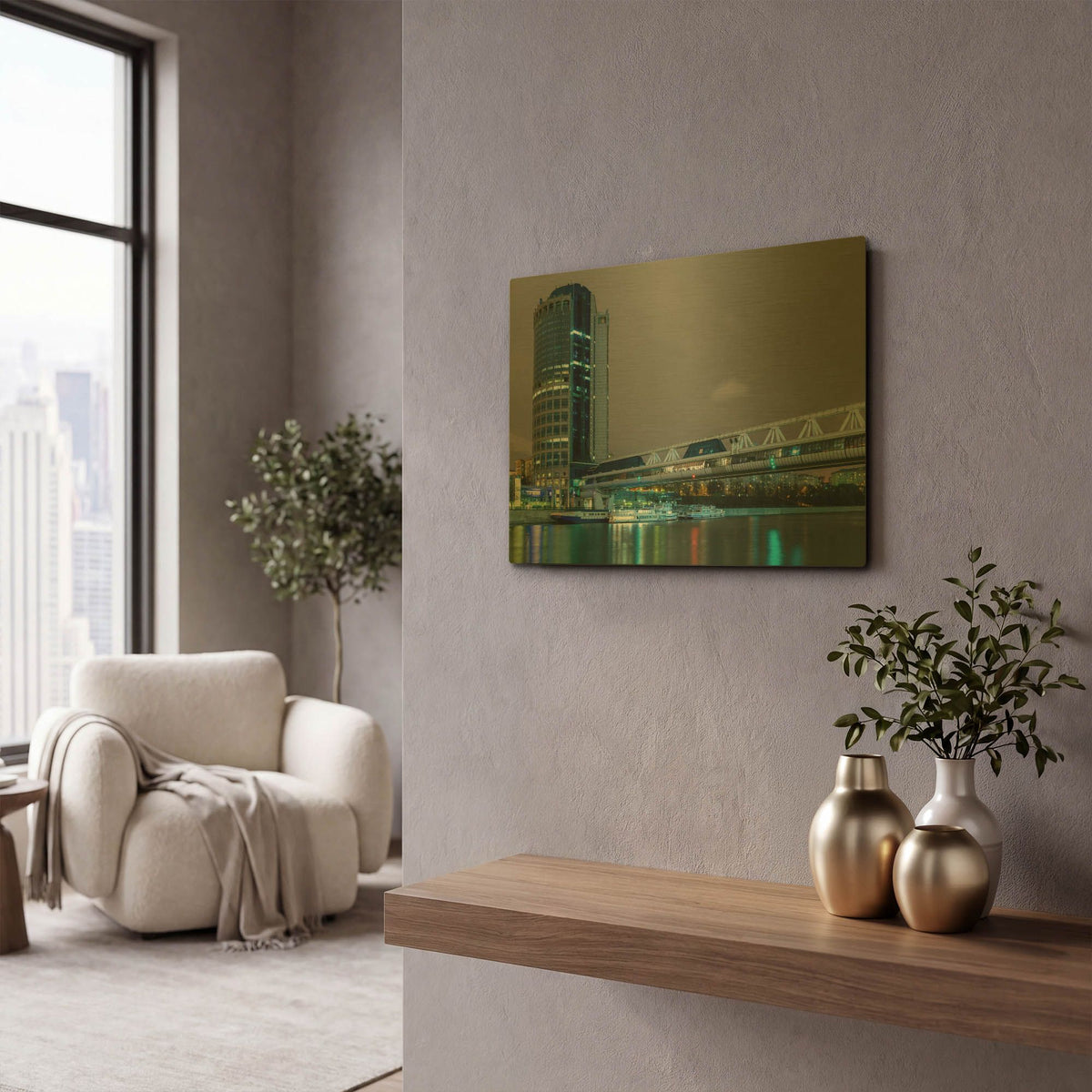 'Moscow - Bargation Bridge' By AKG Gold Metal Wall Art
